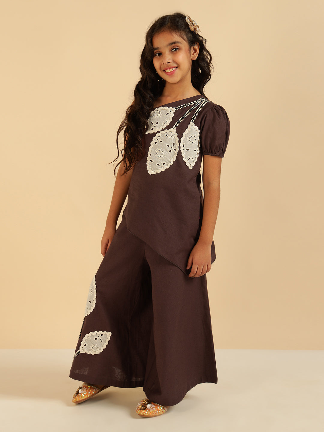 Leaf Patch Work Asymmetric Pure Cotton Girls Co-Ord Set