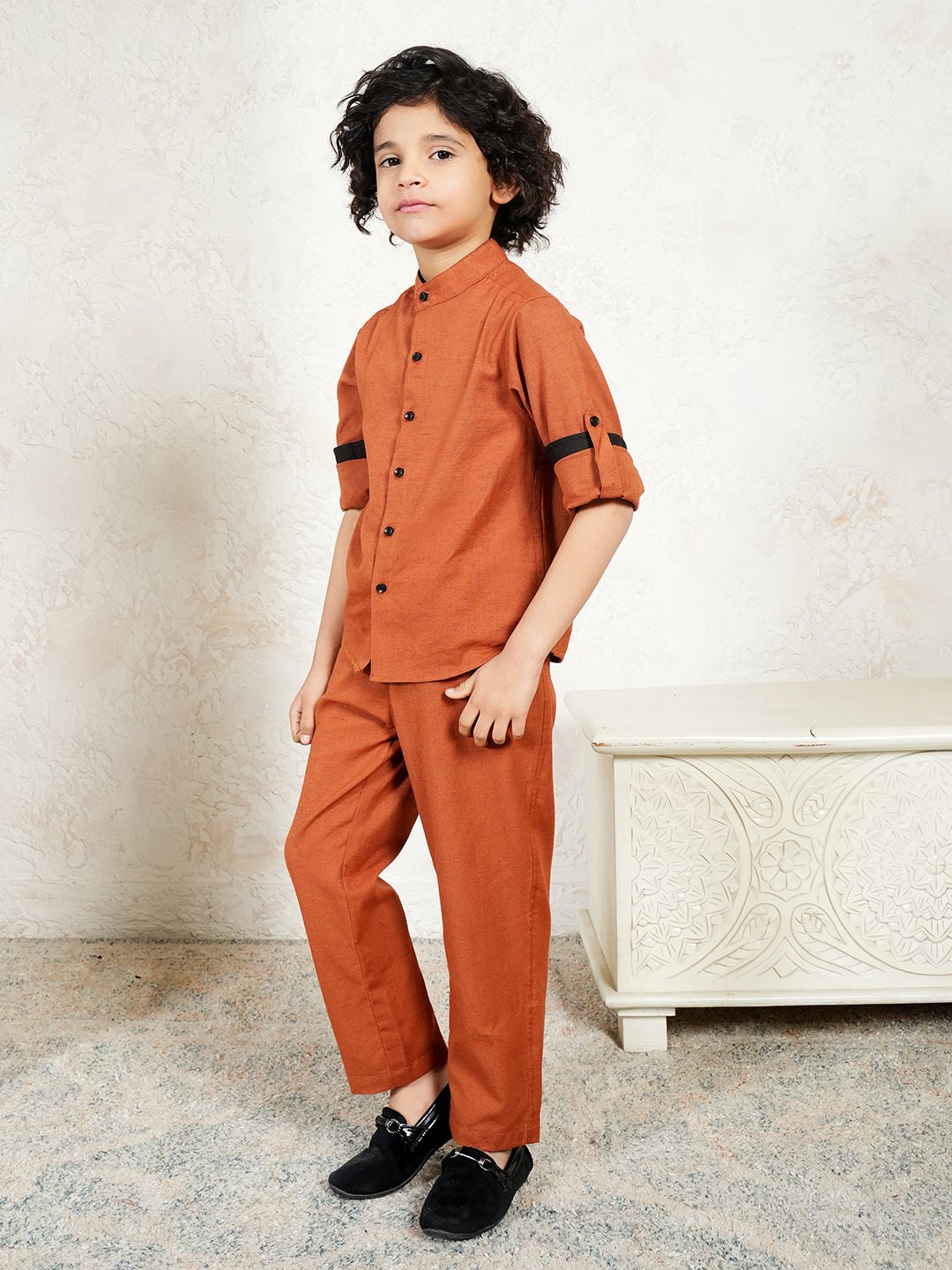 Tan Brown Pure Cotton Flex Co-Ord Set For Boys