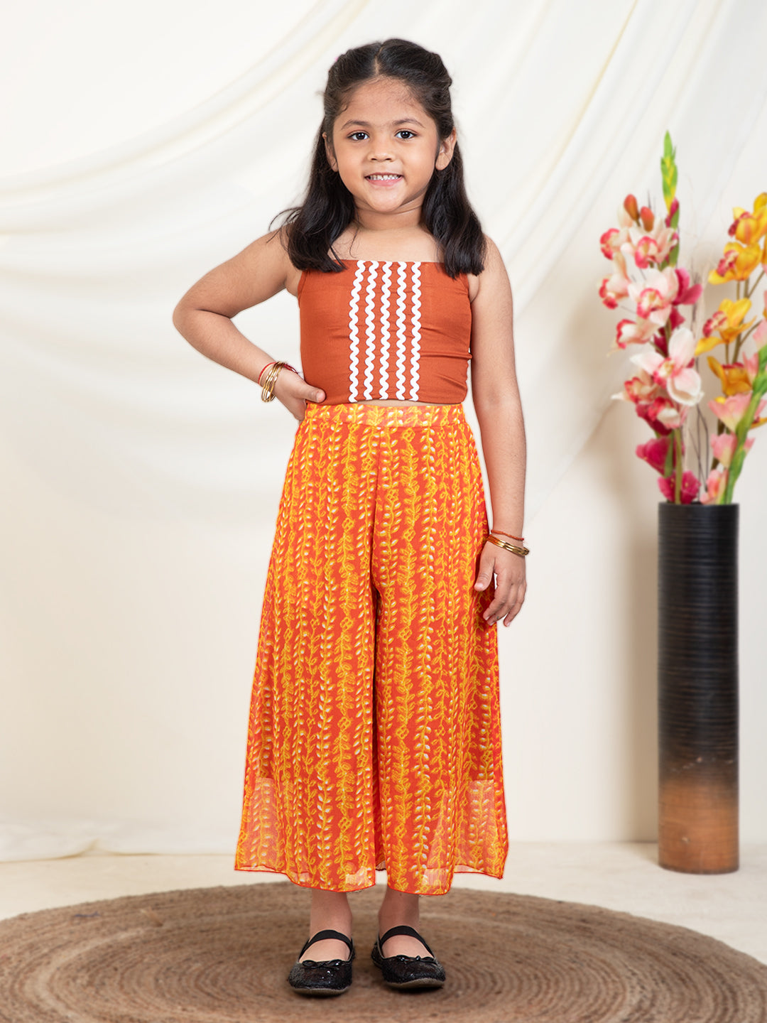 Leaf Print Kurti & Palazzos With Inner Top