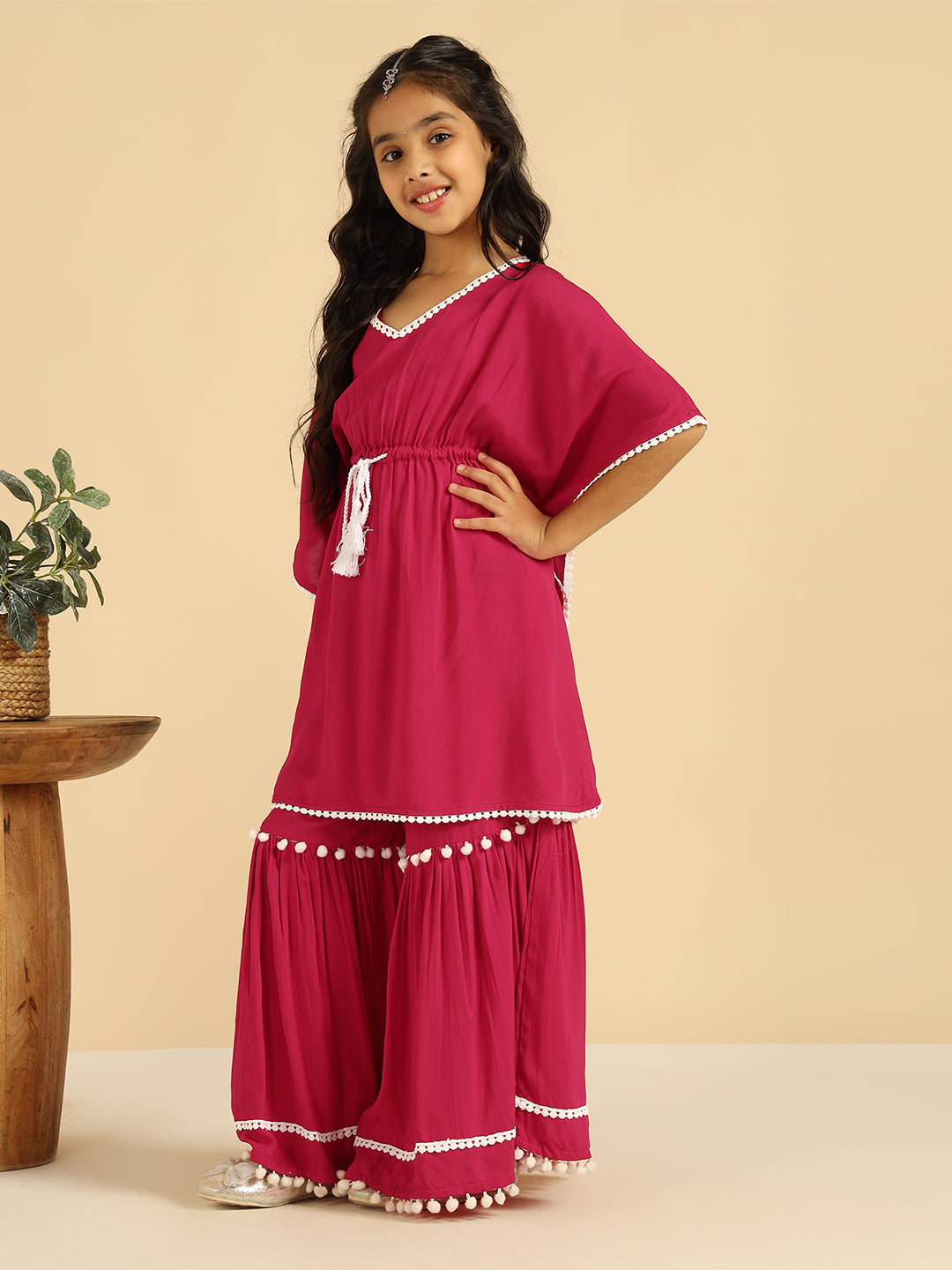 Solid Kaftan Kurti With Sharara