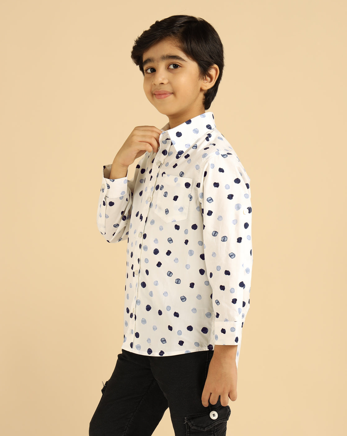 Pure Cotton White Polka Boys Shirt