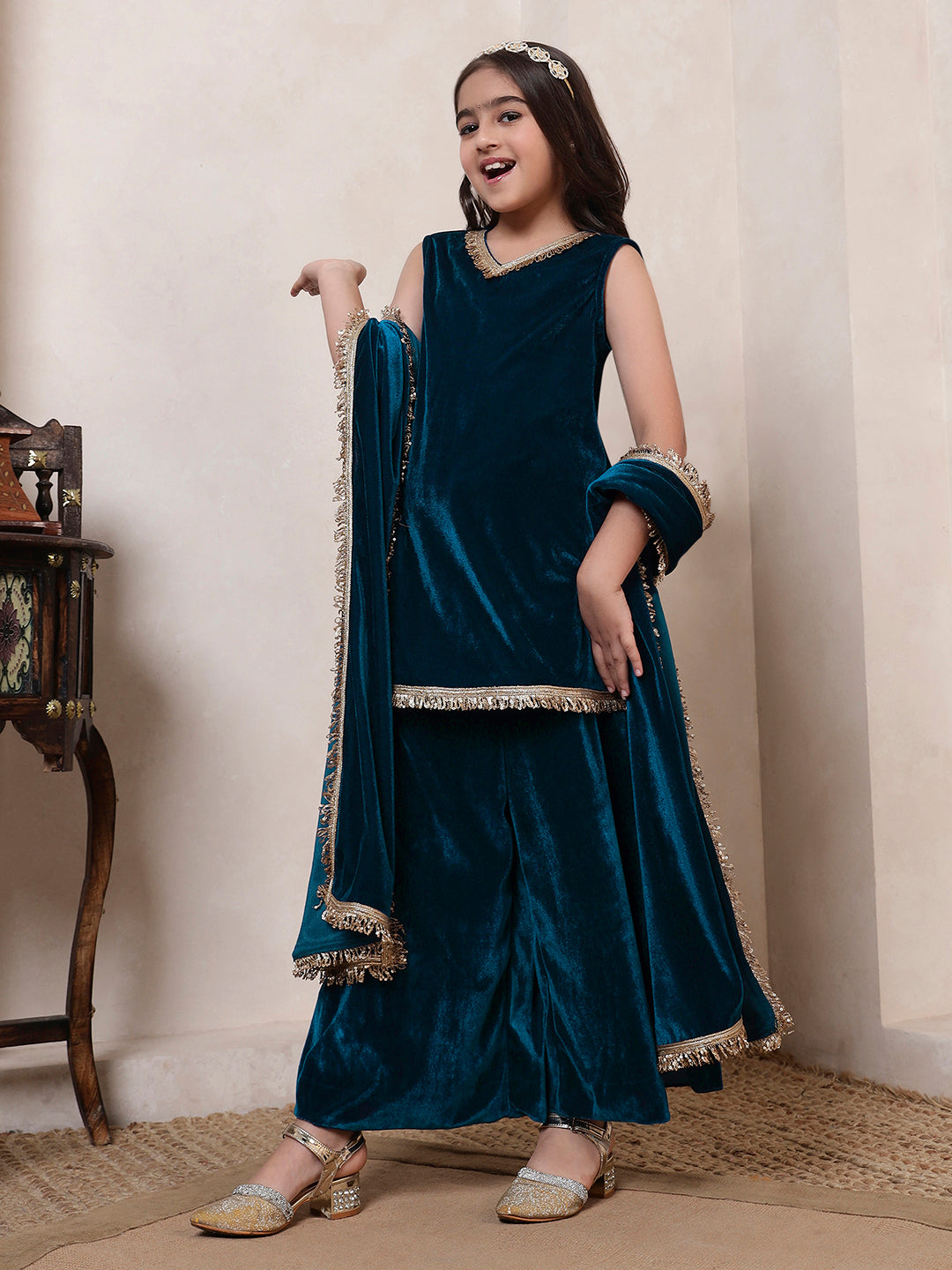 Velvet Teal Blue 3 Piece Co-ord Set