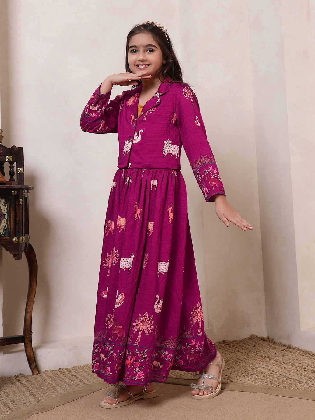 Short Blazer With Skirt Girls Co-ord Set