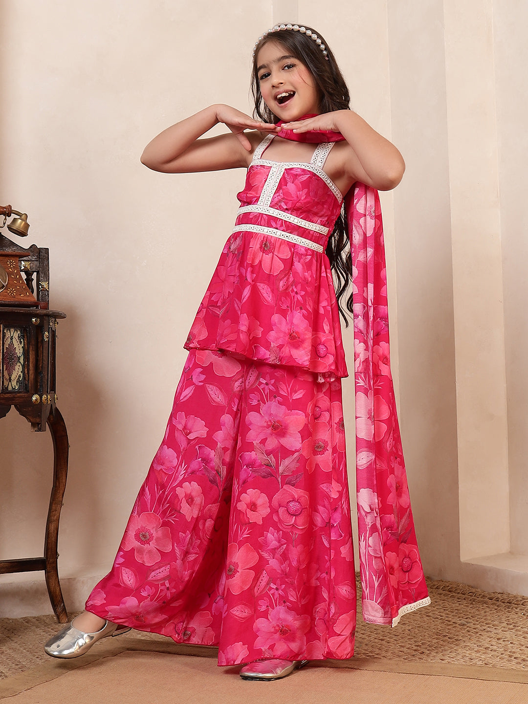 Floral Print 3 Pieces Fusion Co-Ord Set