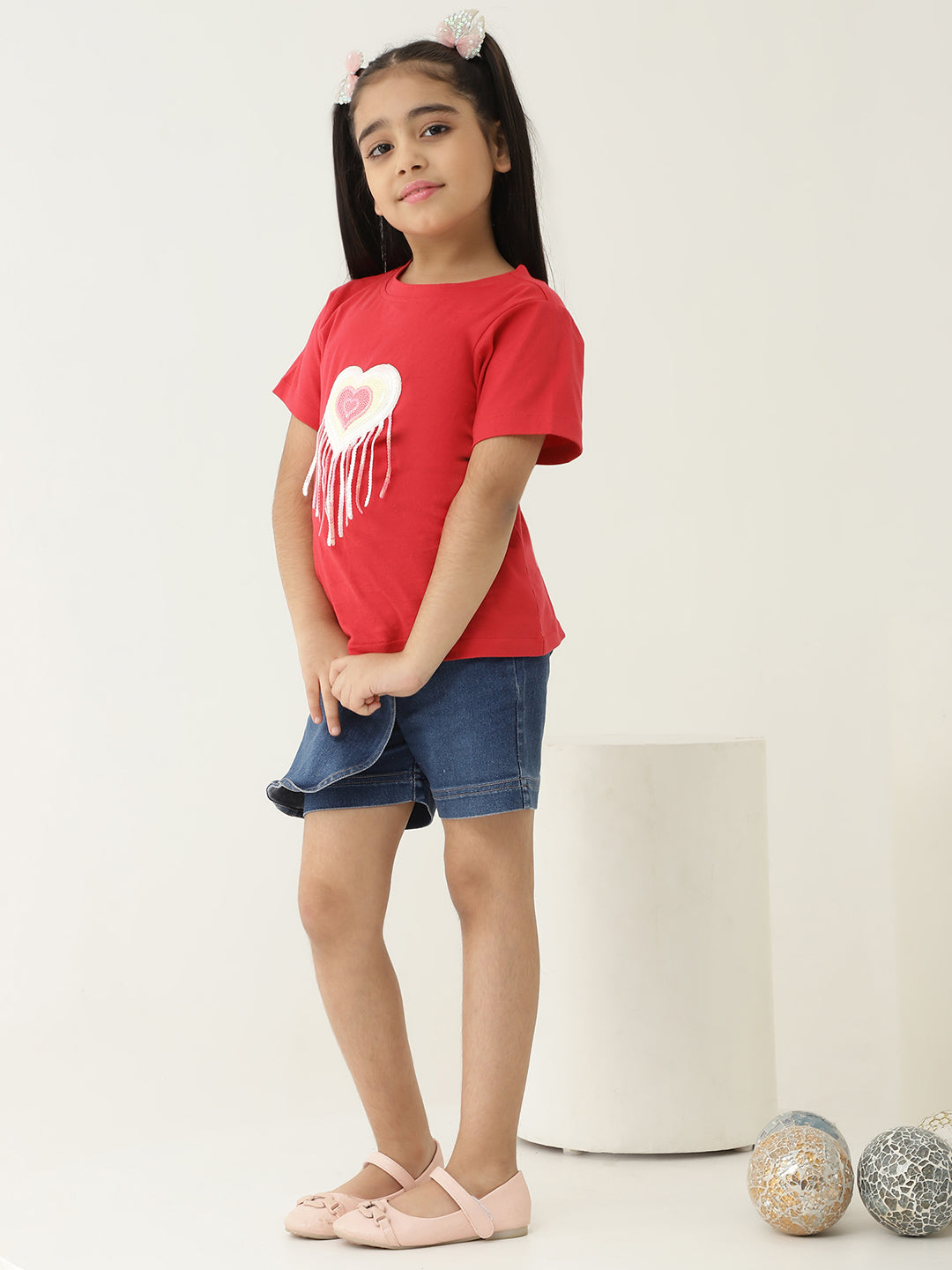 Pure Cotton Knit Heart Patch T-Shirt
