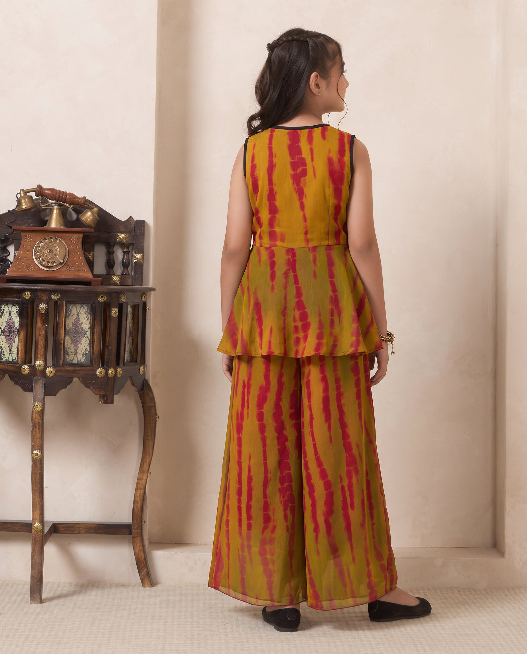 Girl's Multicolor Tie Dye Chiffon Peplum Top & Palazzo Set