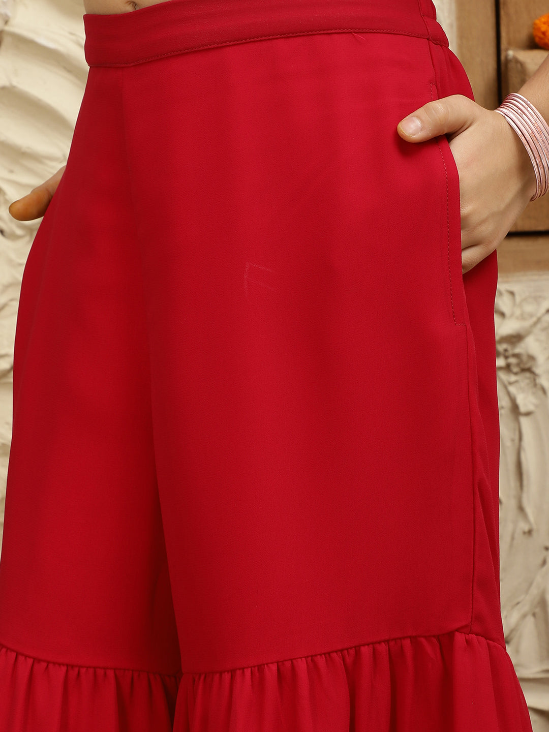 Pure Georgette Fusion Set With Bell Sleeves And Sharara