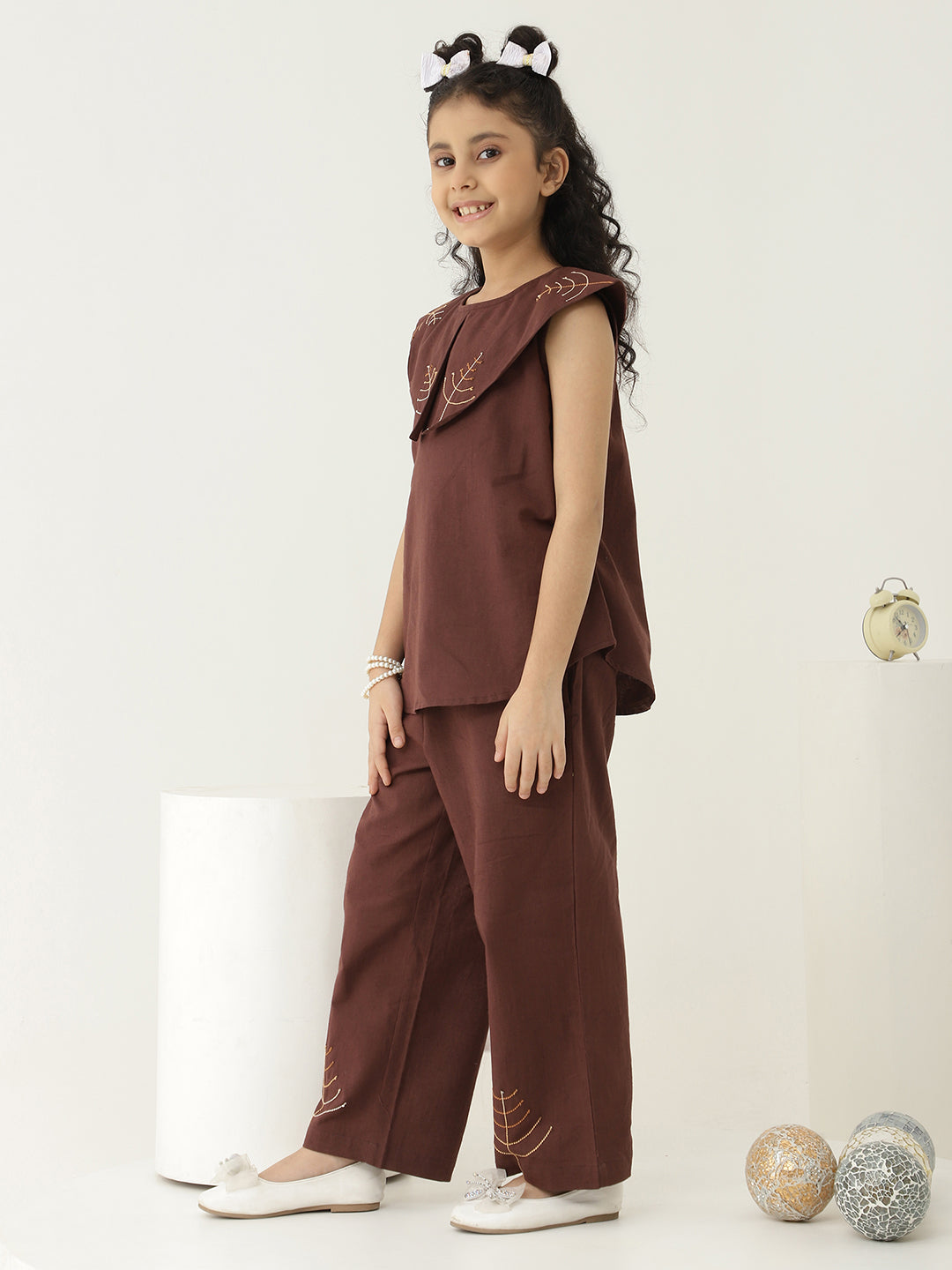 Thread Work Pure Cotton Scalloped Collar Co-Ord Set