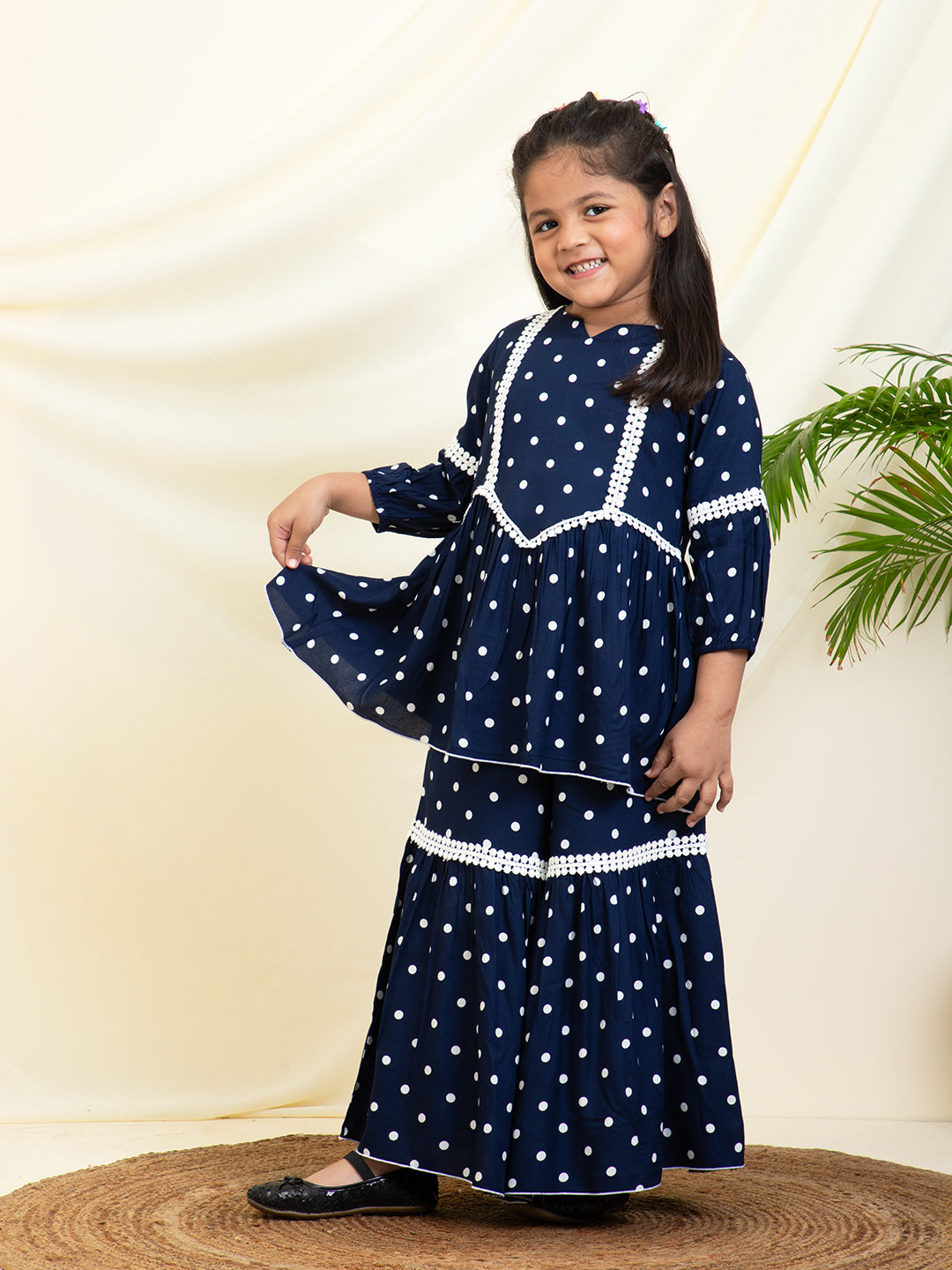 Polka Dots Printed Rayon Peplum Top & Sharara Set