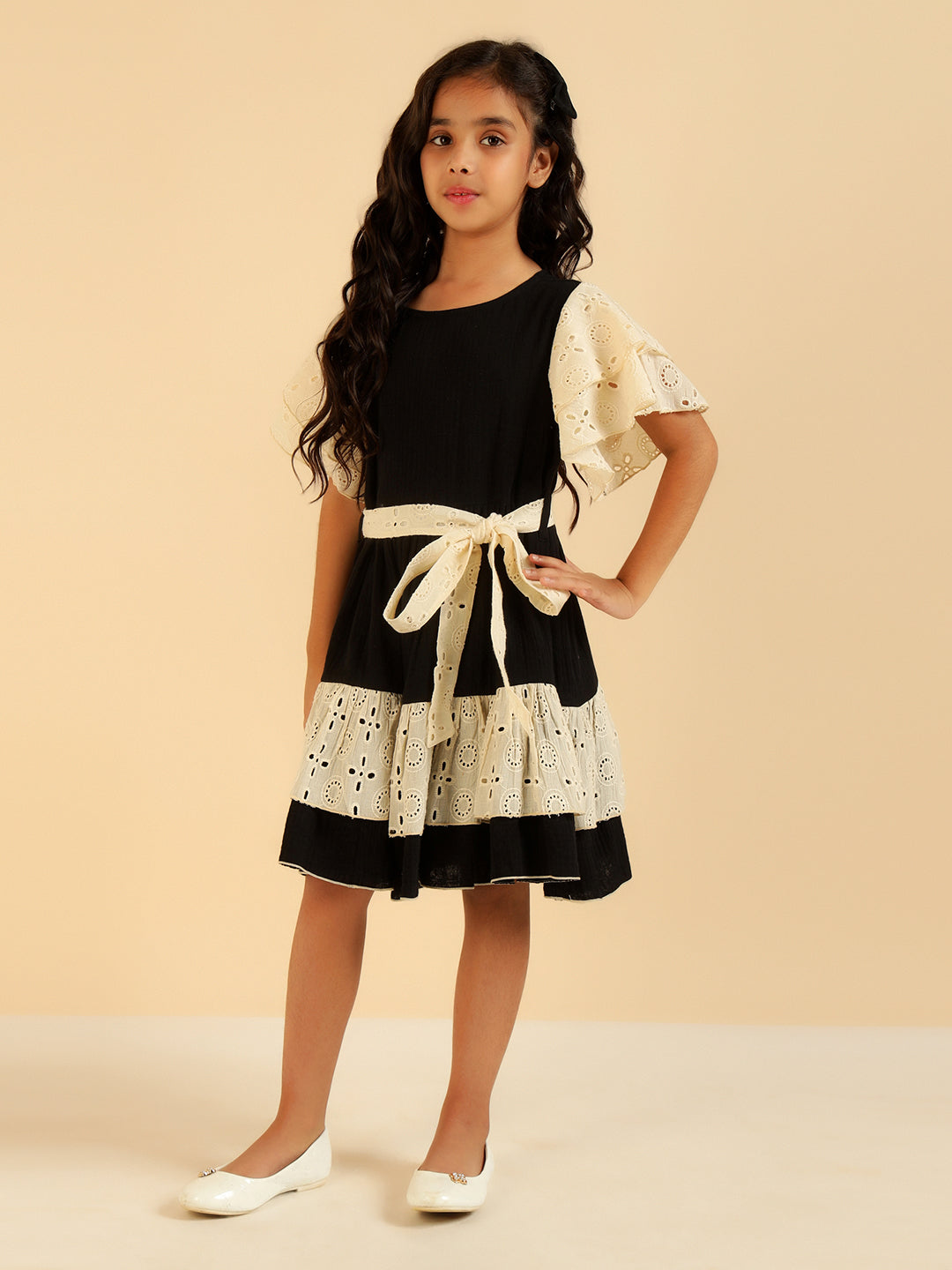 Pure Cotton Embroidered Schiffli Tiered Layered Girls Dress