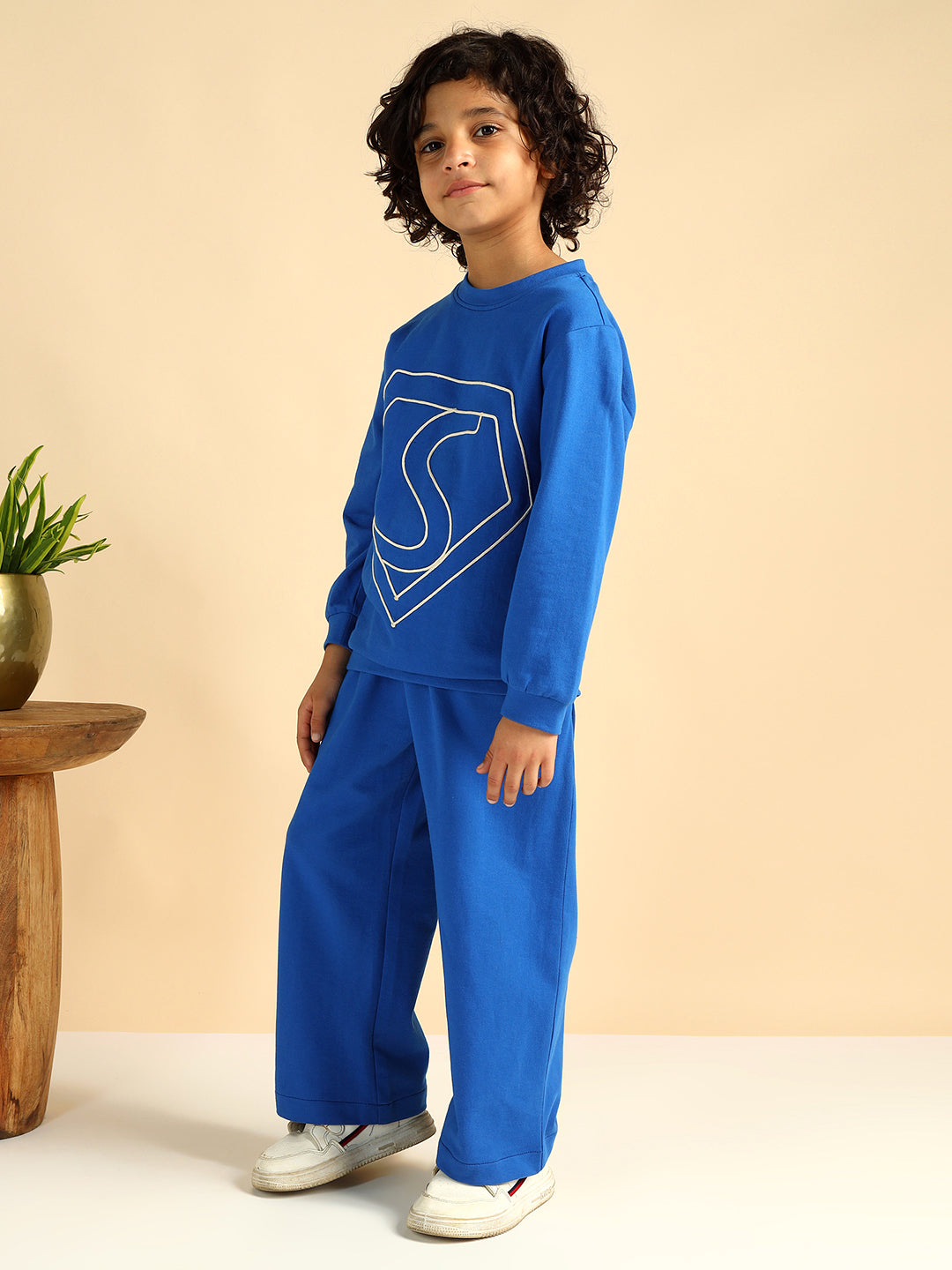 Electric Blue Pure Cotton Embroiderd Co-Ord Set For Boys