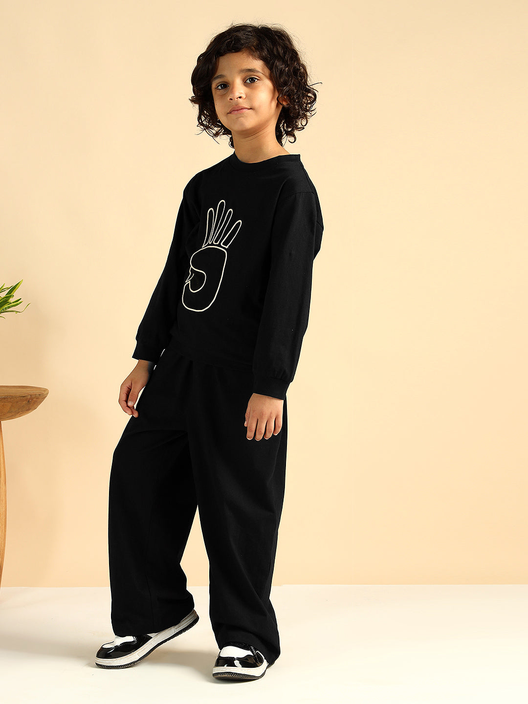 Black Pure Cotton Embroidered Co-Ord Set For Boys