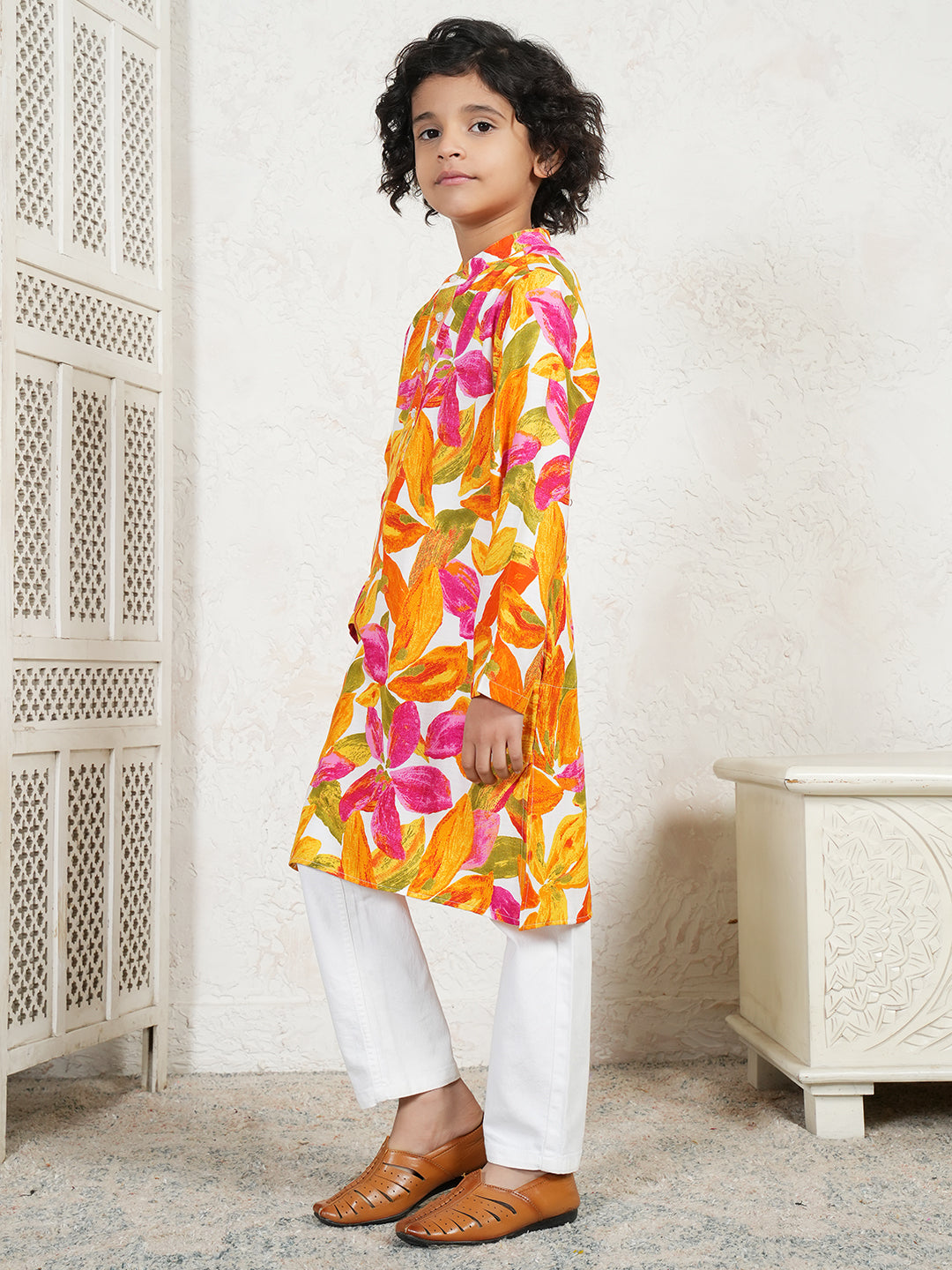 Leaf Print Kurta For Boys