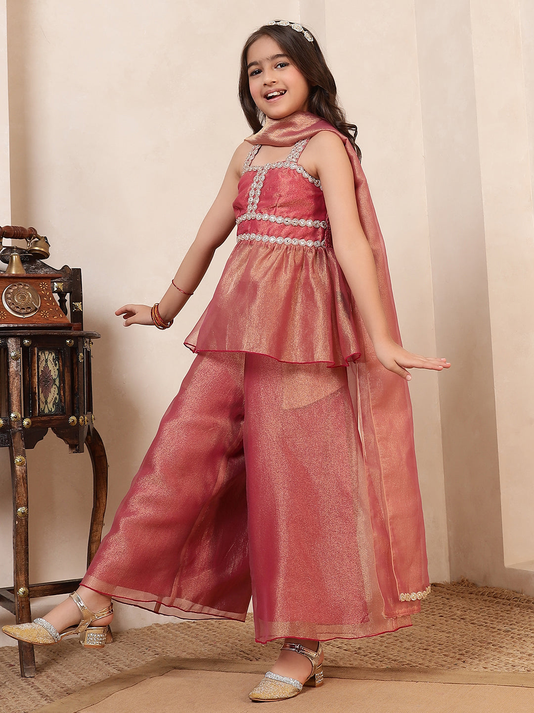 Peplum Top & Palazzos With Dupatta 3 Pieces Fusion Co-Ord Set