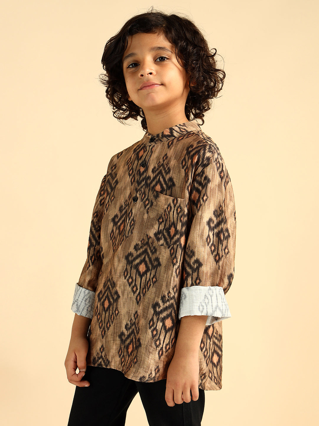 Ikkat Print Short Kurta For Boys