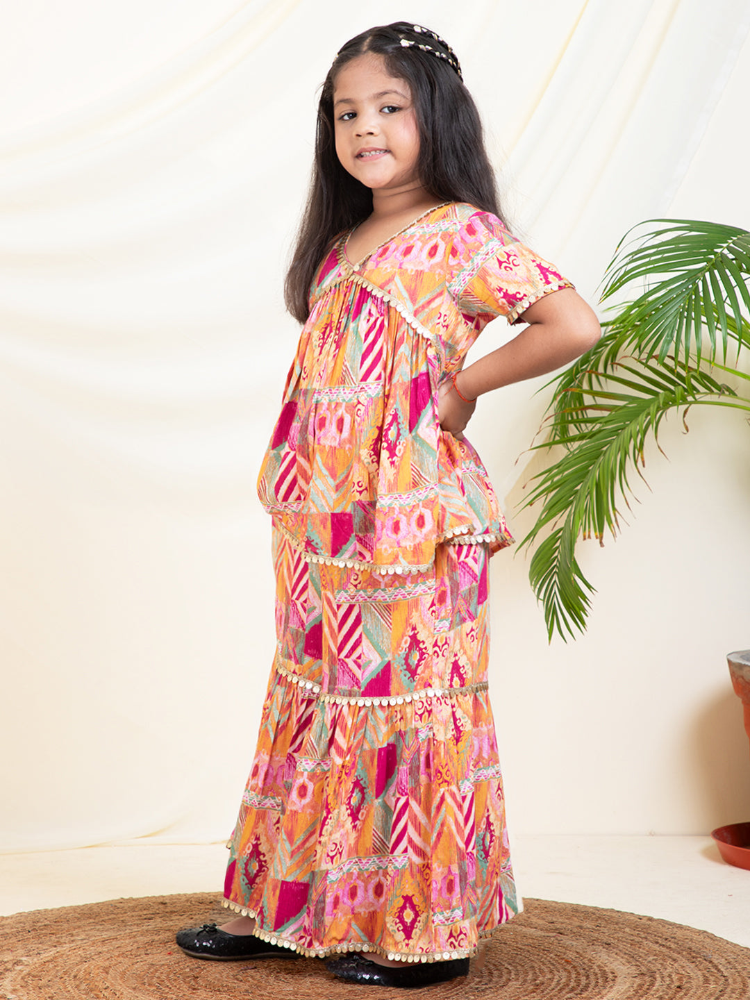 Abstract Printed Peplum Top With Sharara