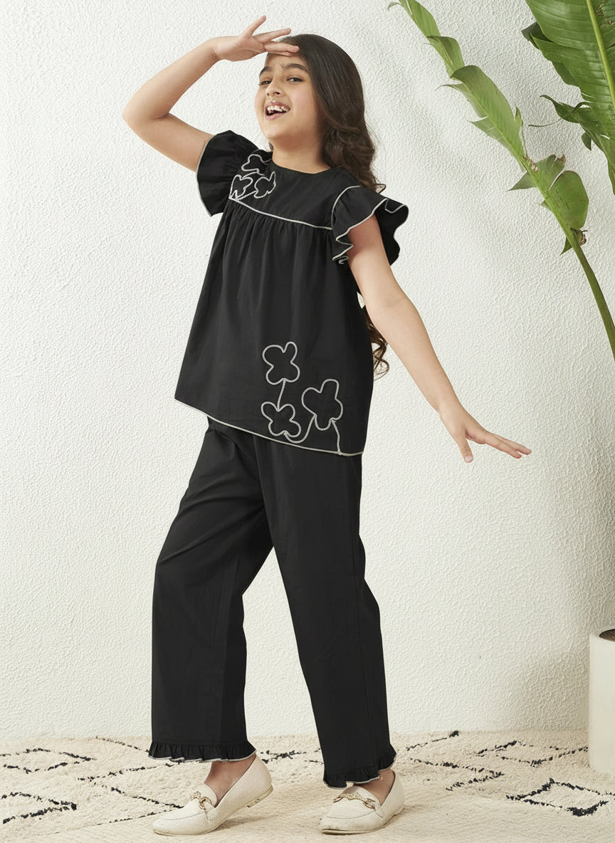 Embroidered Top With Pant Set