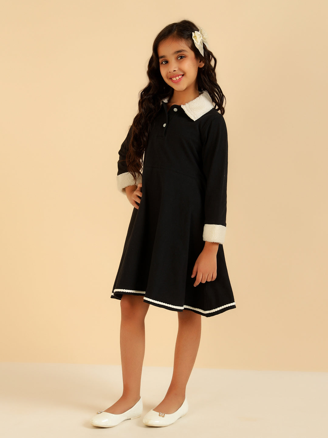 Pure Cotton Full Sleeves Polo Collar Dress