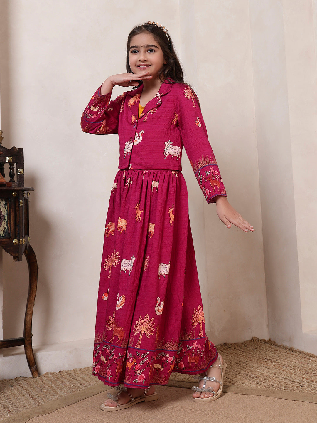 Short Blazer With Skirt Girls Co-ord Set