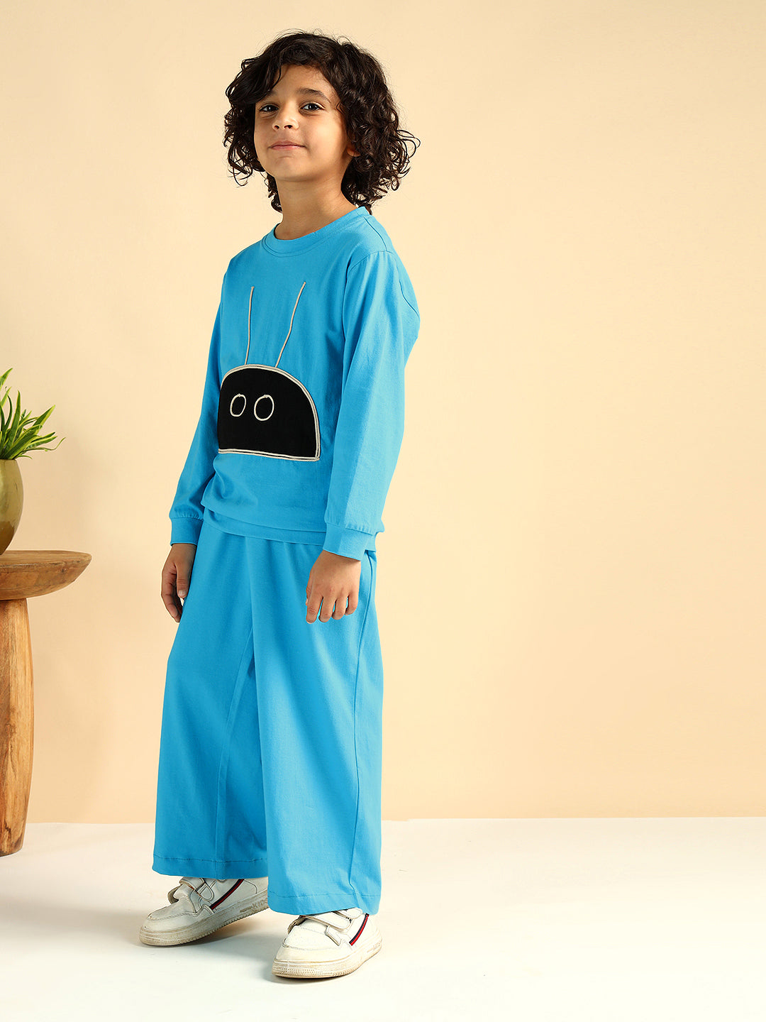 Blue Pure Cotton Embroidered Boys Co-Ord Set