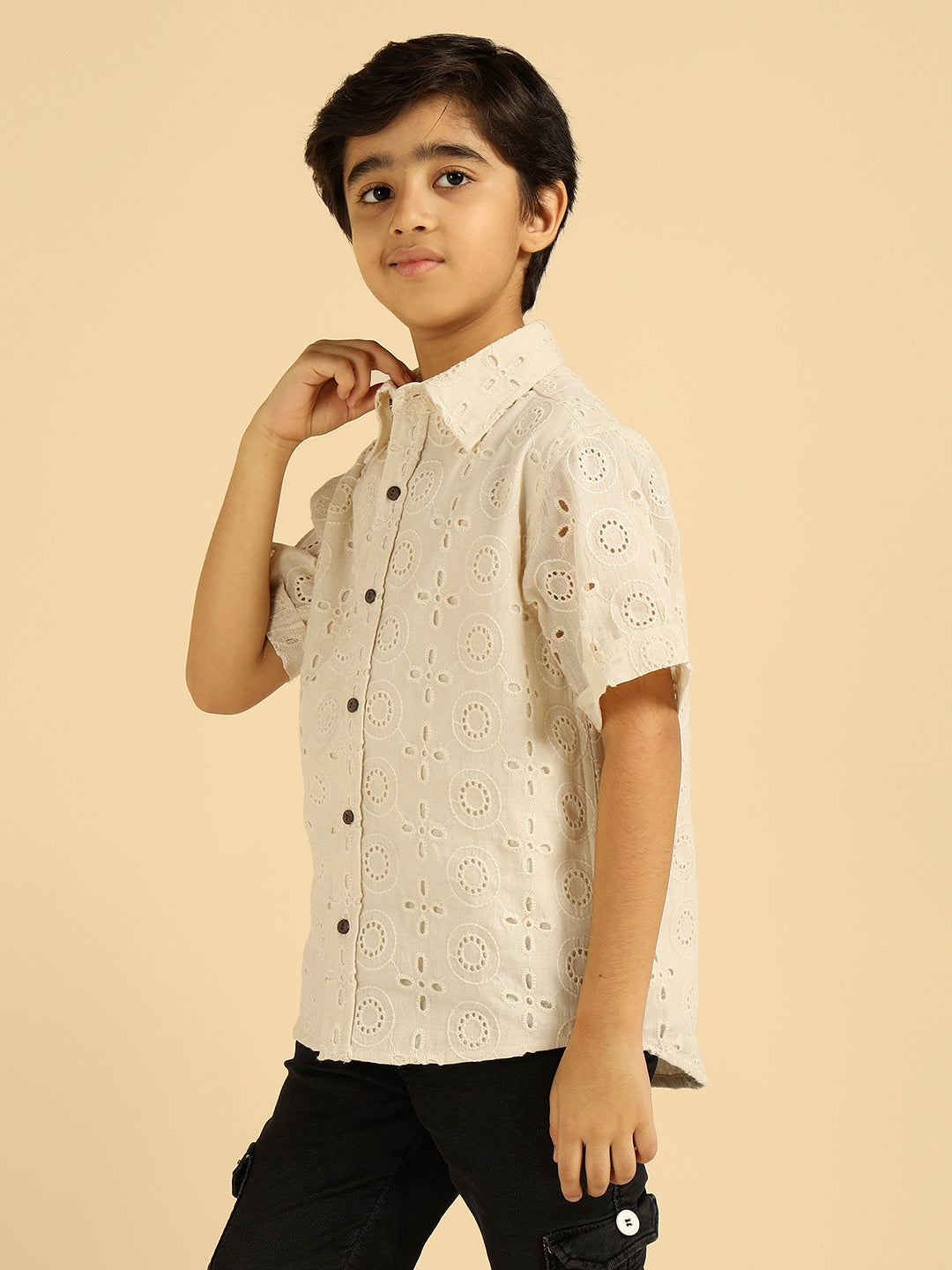 Casual Pure Schiffli Embroidered Shirt For Boys