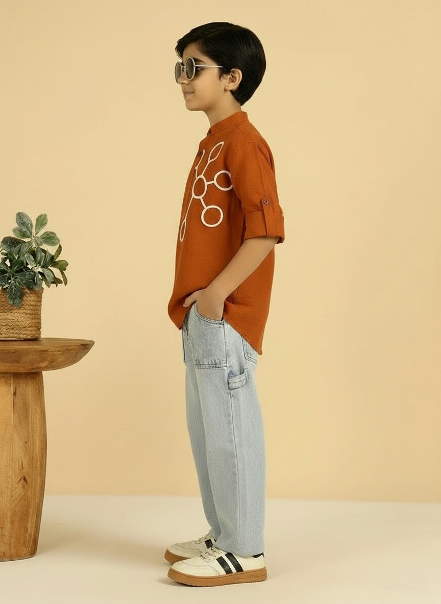 TAN BROWN COLOUR SHORT KURTA FOR BOYS