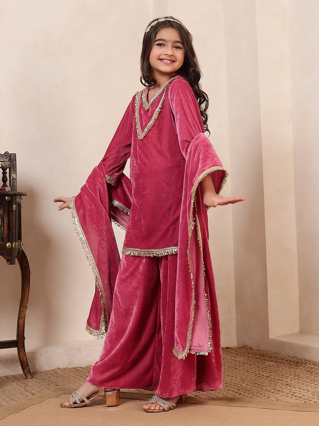 Pink Velvet 3 Pieces Co-Ord Set