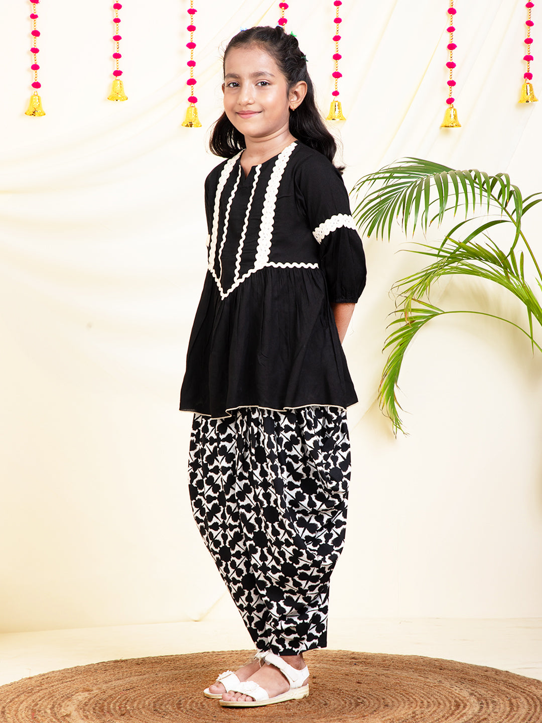 Solid Peplum Top With Dhoti Pants