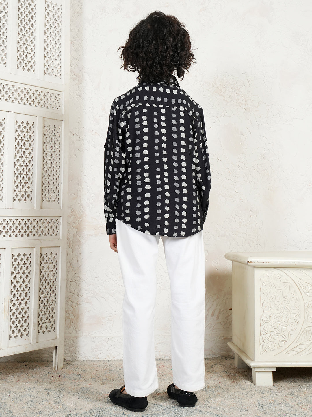 Black Polka Pure Rayon Shirt