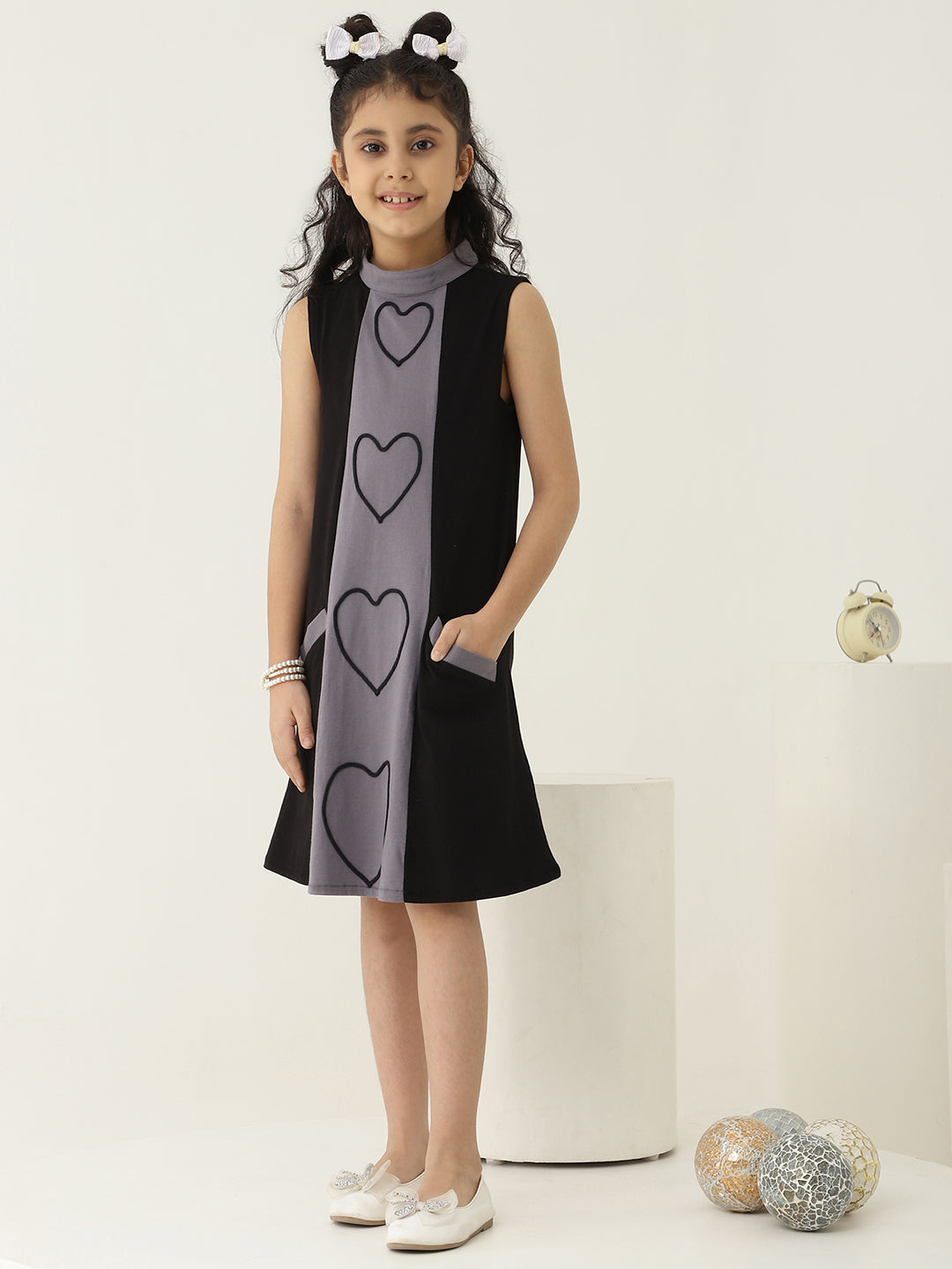 Grey & Black Pure Cotton Knit A-Line Dress