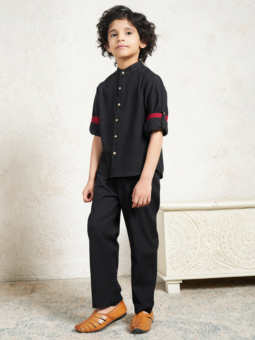Black Pure Cotton Flex Co-Ord Set For Boys