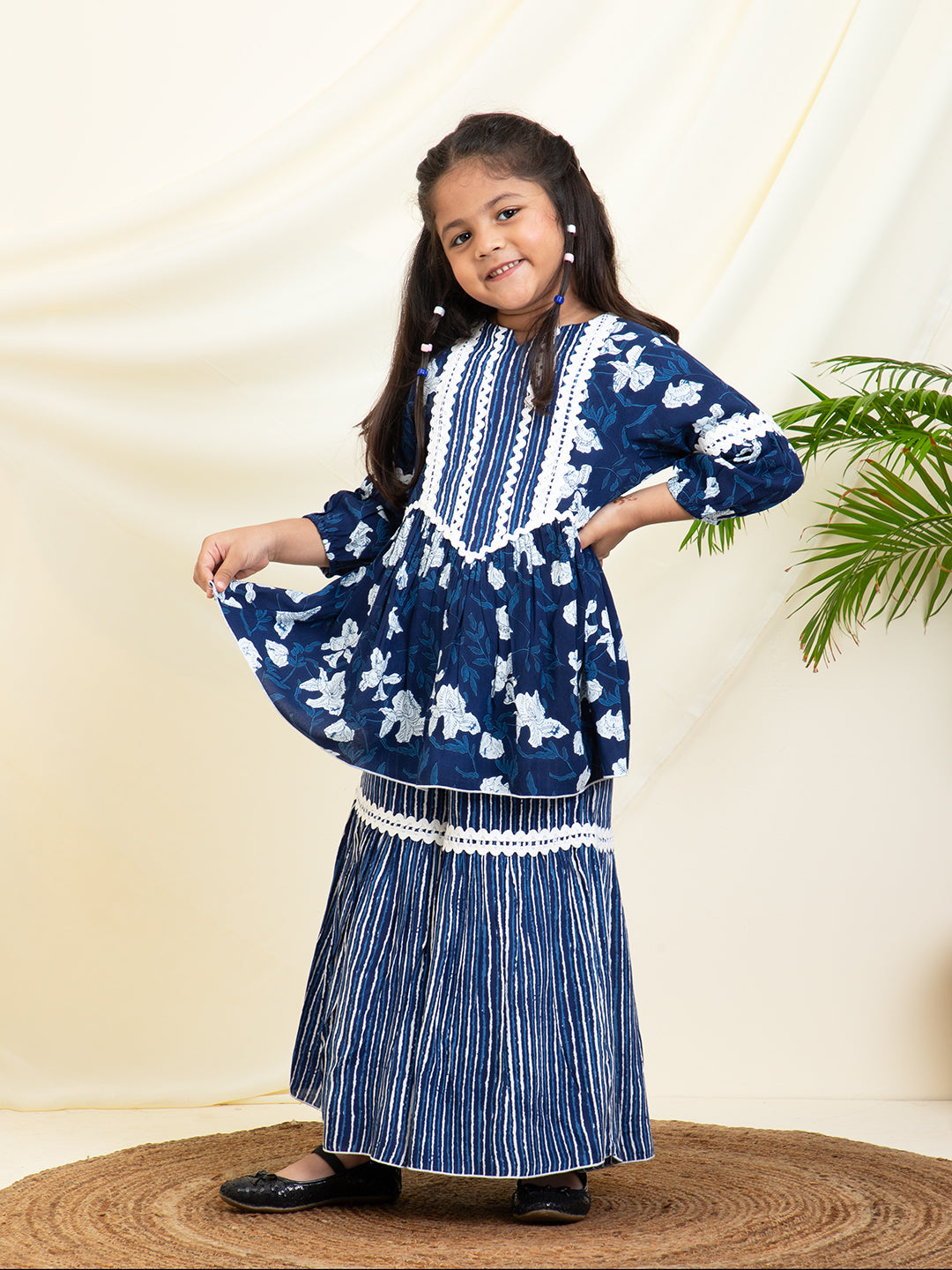 Floral Printed Rayon Peplum Top & Sharara Set