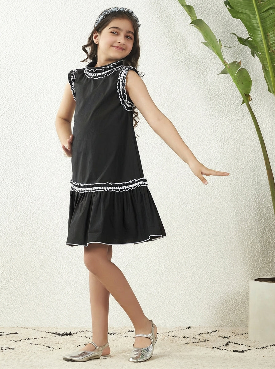 Black Cotton A-Line Dress