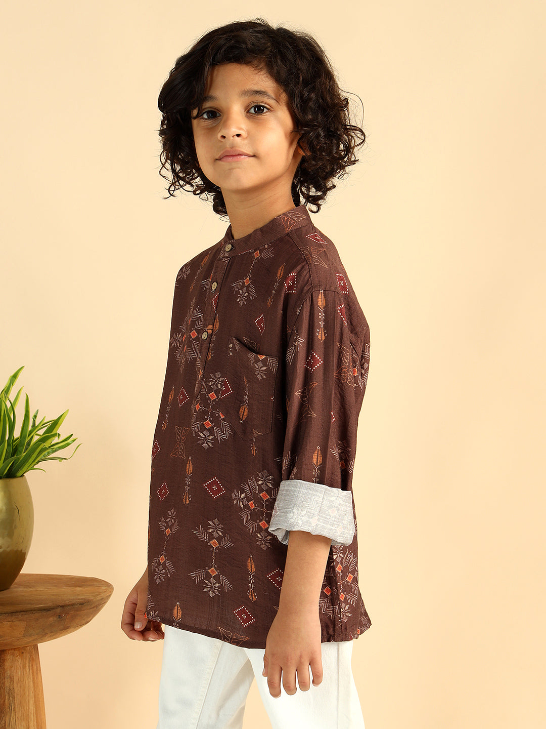 Geometric Print Short Kurta For Boys