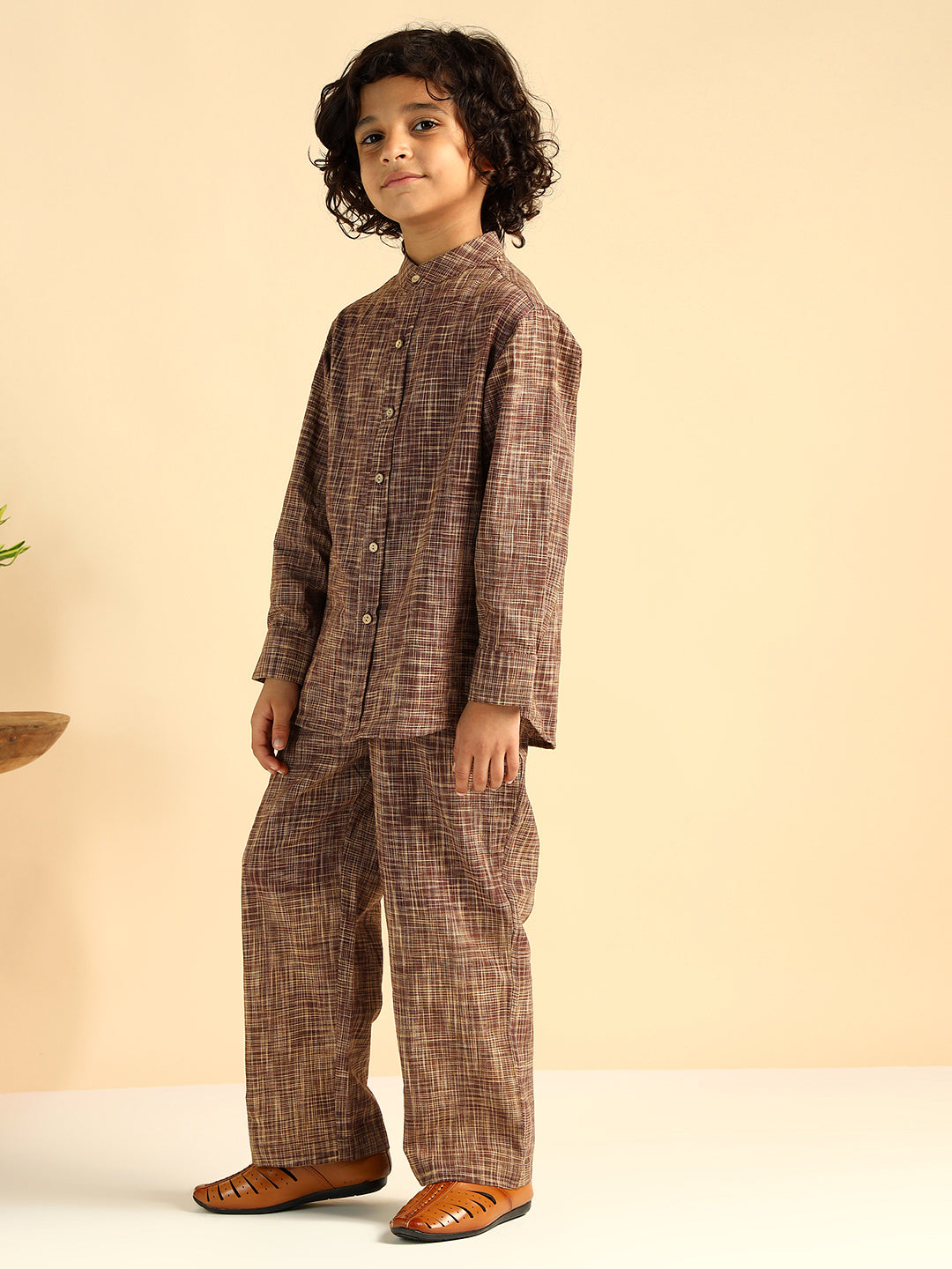 Brown Cotton Khadi Boy Co-Ord Sets