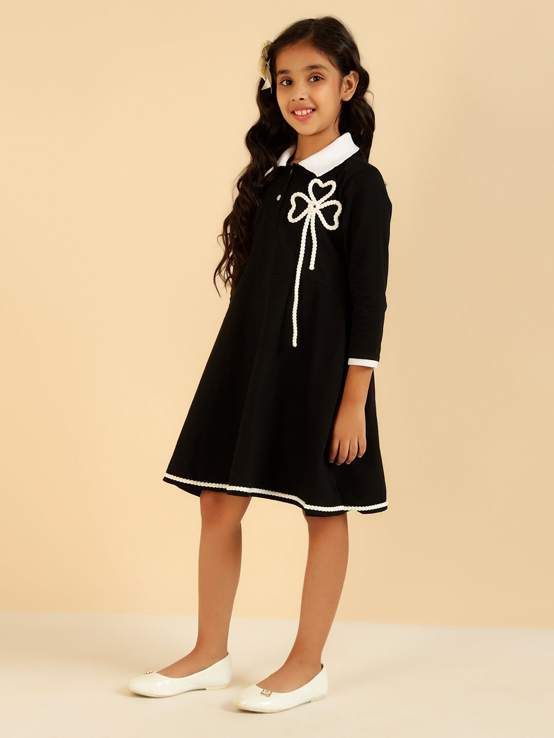 Full Sleeves Polo Collar Knee Length Dress