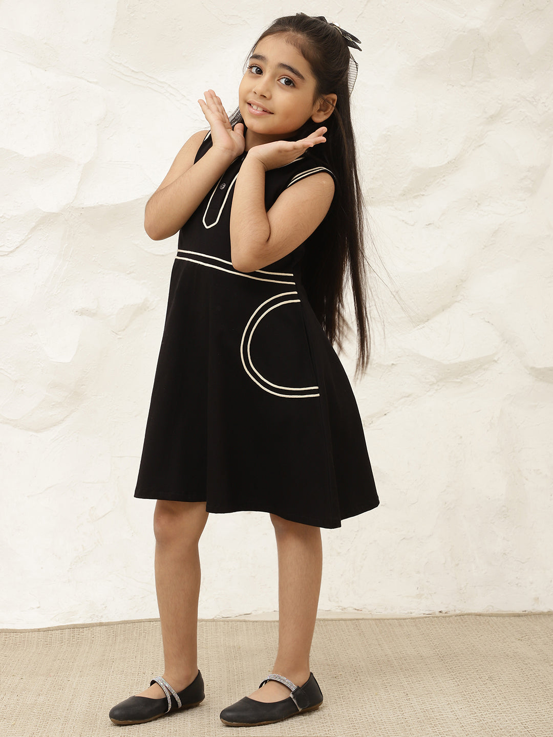Black Pure Cotton Knit Knee Length Dress