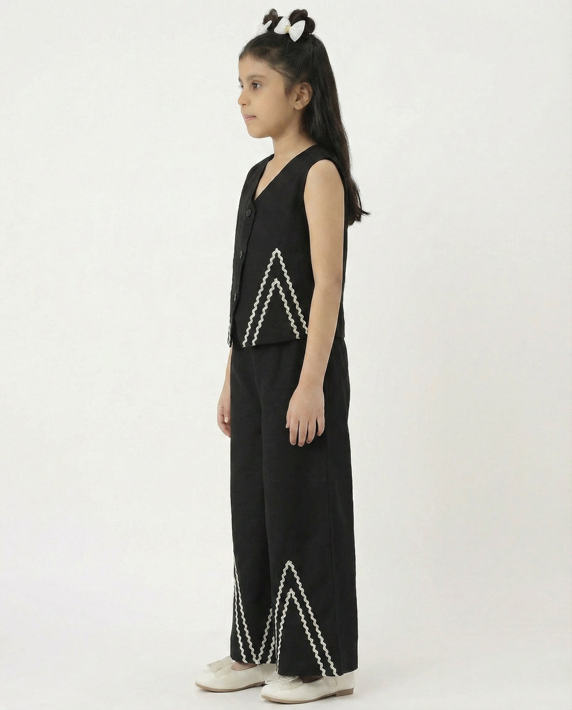 Black Viscose Lycra Waist Coat With Palazzo Pant Girl Co-ord Set