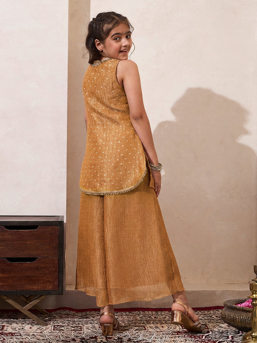 Golden Solid Shimmer Butta Angrakha & Palazzo Set