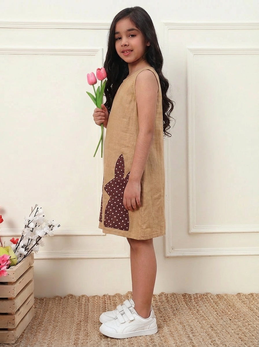 Playful Bunny Cotton Gauze Dress For Kids