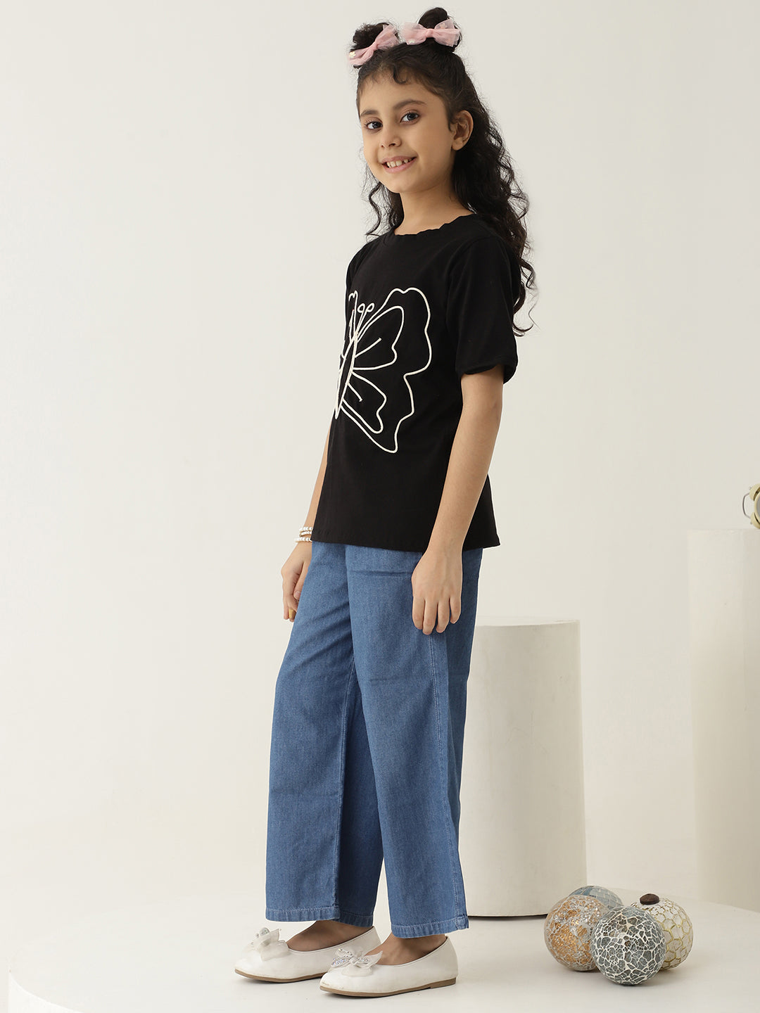 Pure Cotton Knit Butterfly Embroidered T-Shirt