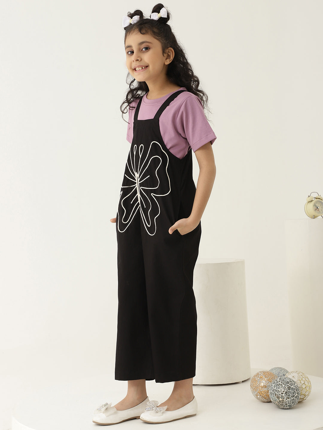 Black Pure Cotton Jumpsuit With Butterfly Motif (T-shirt not included)