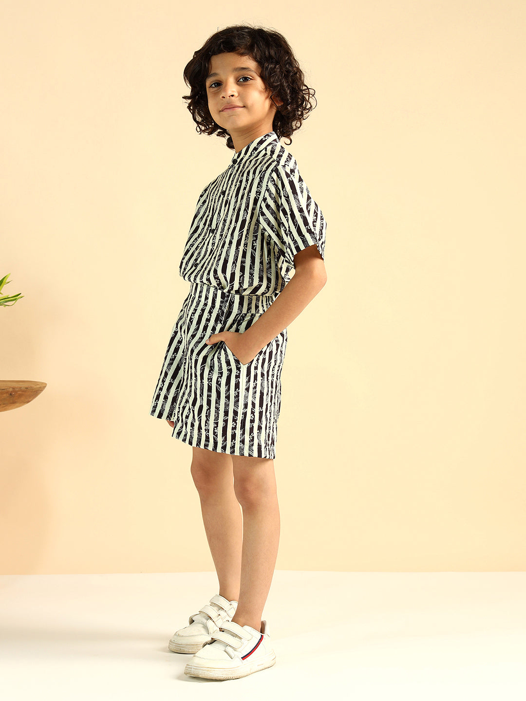 Black Striped Shirt With Short Boys Co-Ord Set
