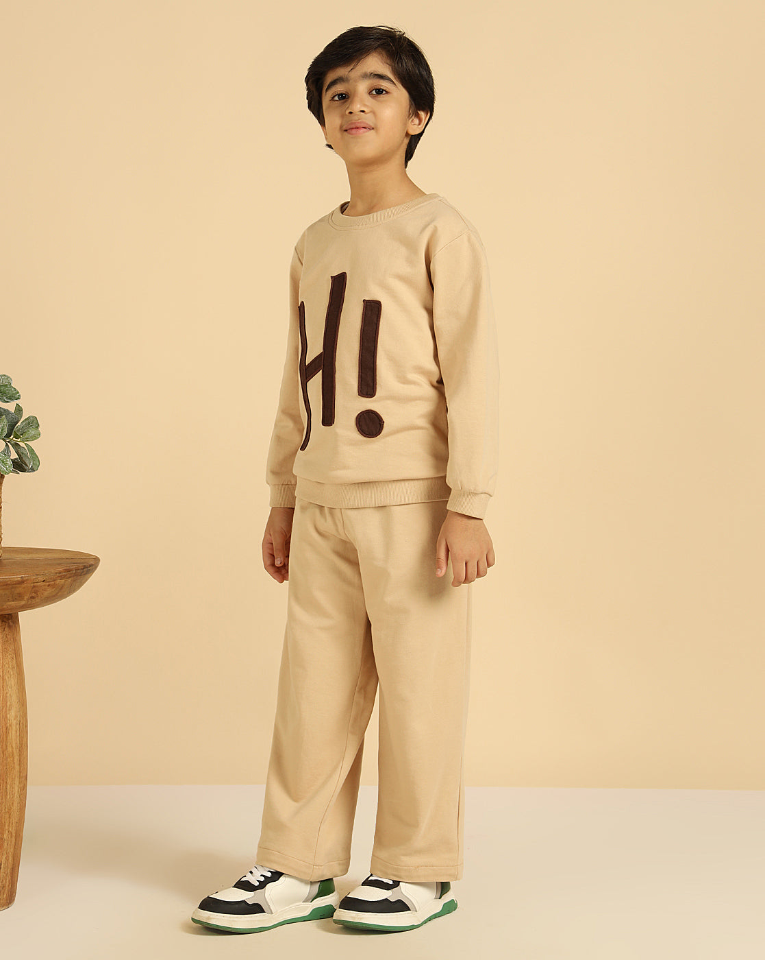 Pure Cotton Beige Patch Work Boys Co-Ord Set