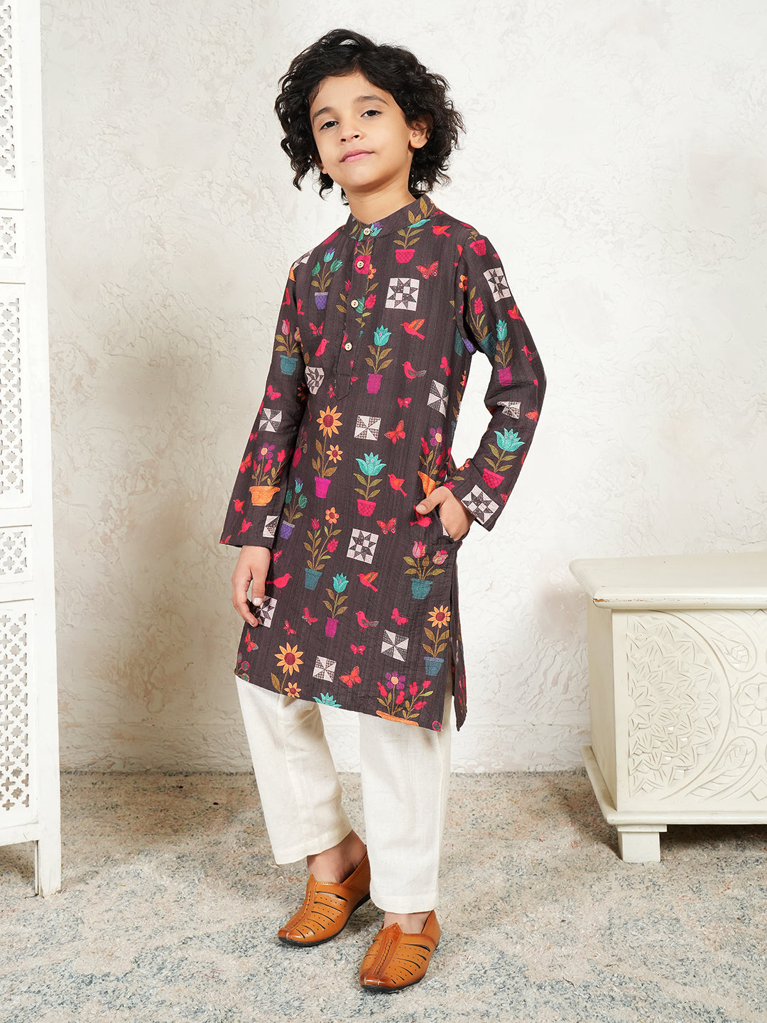 Floral Print Kurta For Boys
