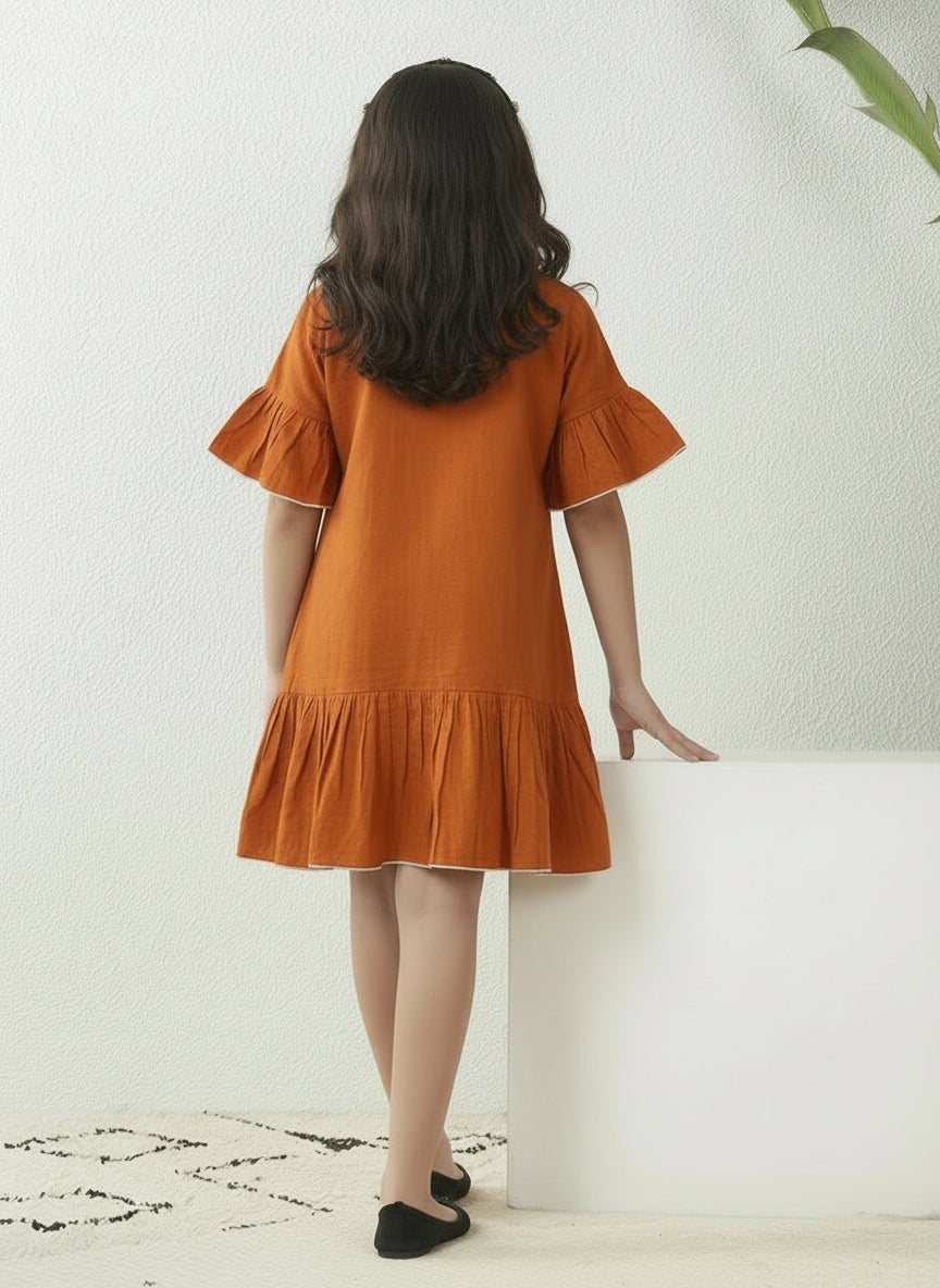 GIRLS RAGLAN SLEEVE FRILL DRESS