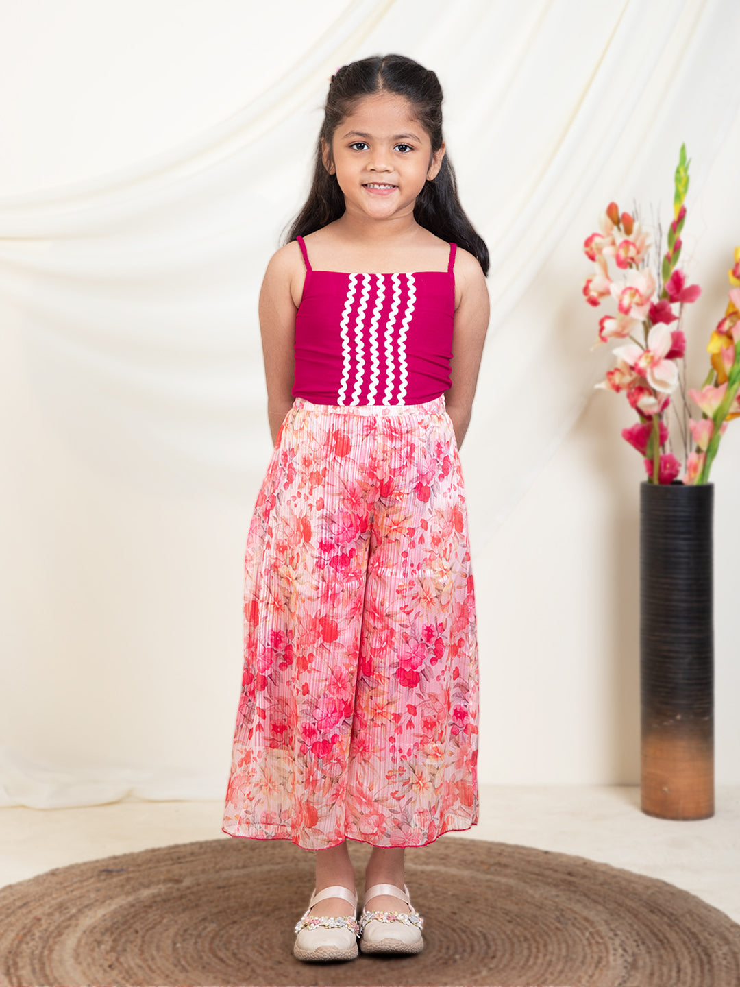 Floral Print Kurti & Palazzos With Inner Top