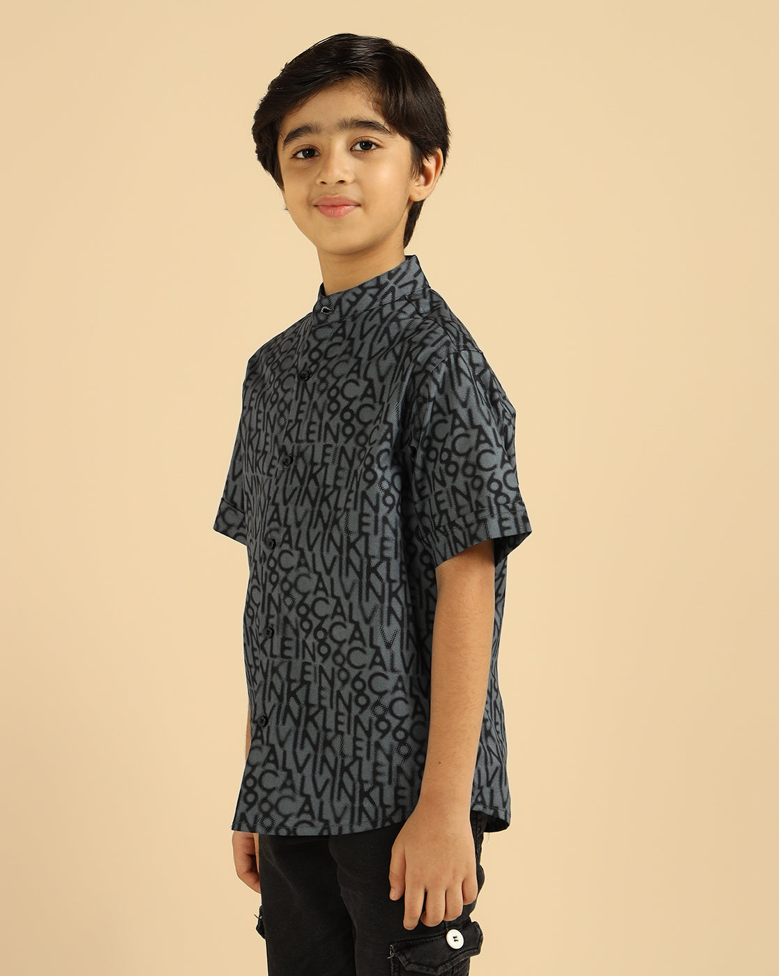 Pure Cotton Grey Alphabetic Printed Boys Shirt