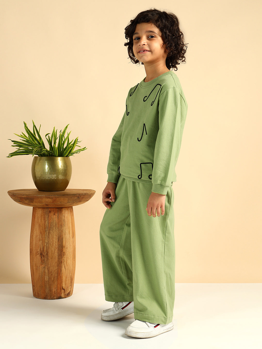 Pure Cotton Green Embroidered Boys Co-Ord Set