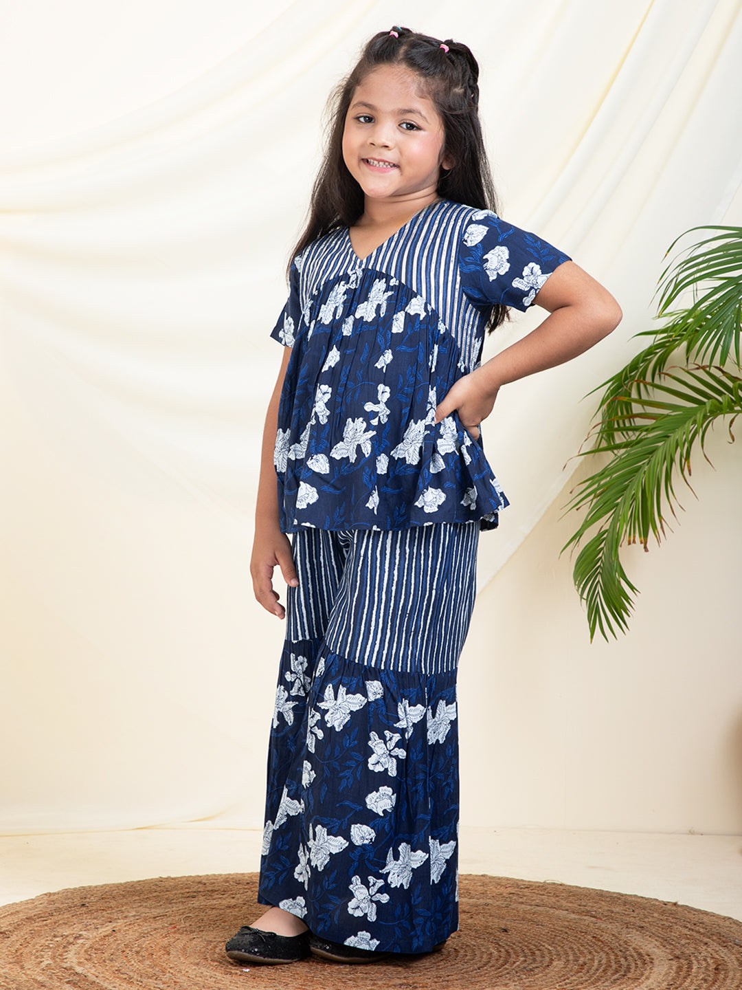 Floral Printed Peplum Top With Sharara